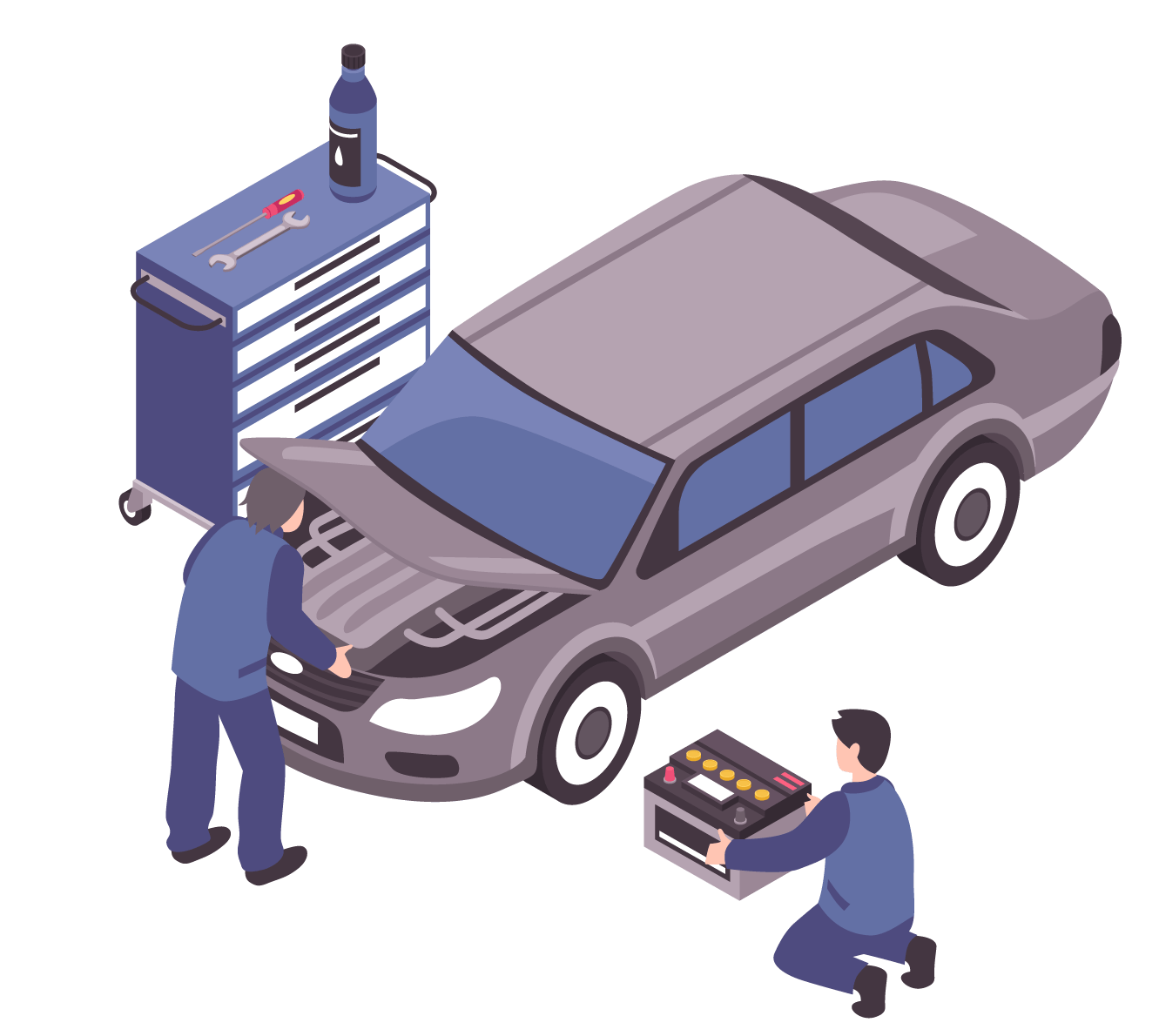 A person working on a car battery